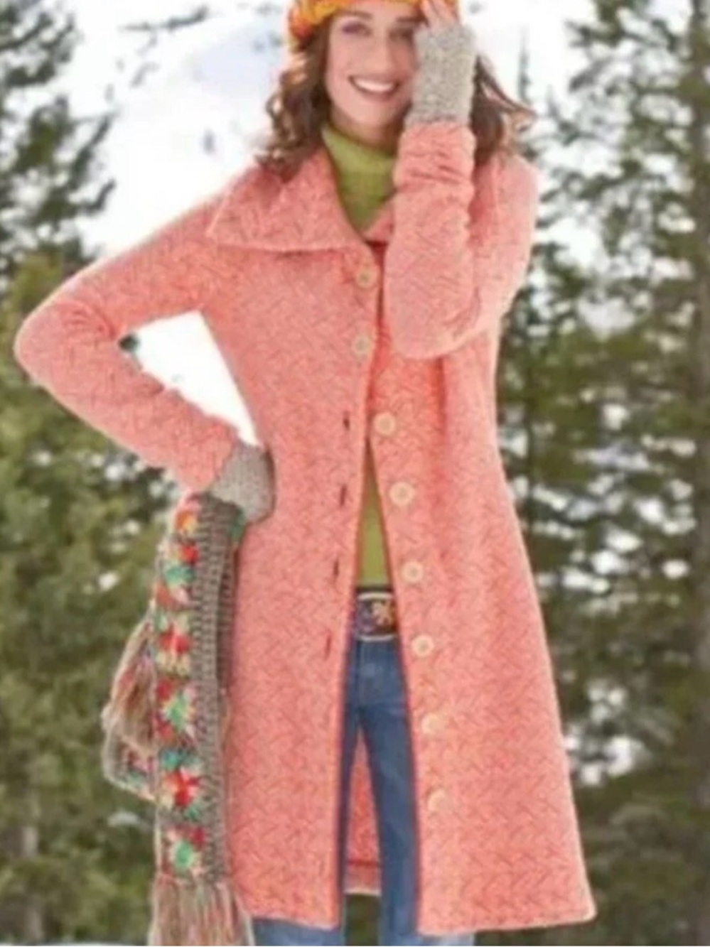 Sundance Holiday 2011 Coral/Cream Button-Down Danika Sweater Coat Sz M $150